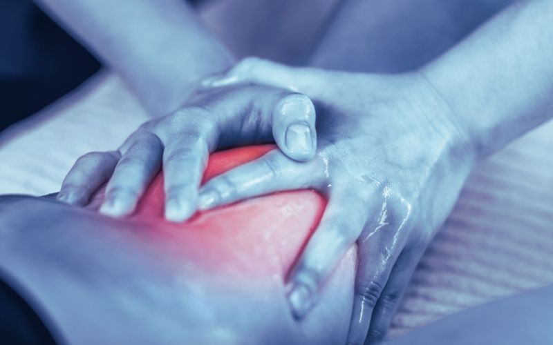 Massage Services Melbourne Western Suburbs | Hands giving a leg massage with a highlighted focus area, showing remedial massage care at Massage Altona in Melbourne’s west.